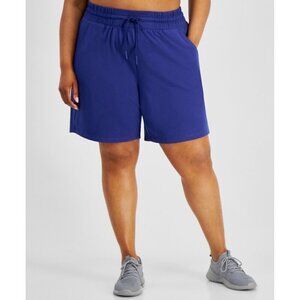 ID Ideology Plus Size Comfort Flow High Rise Shorts, Tartan Blue New